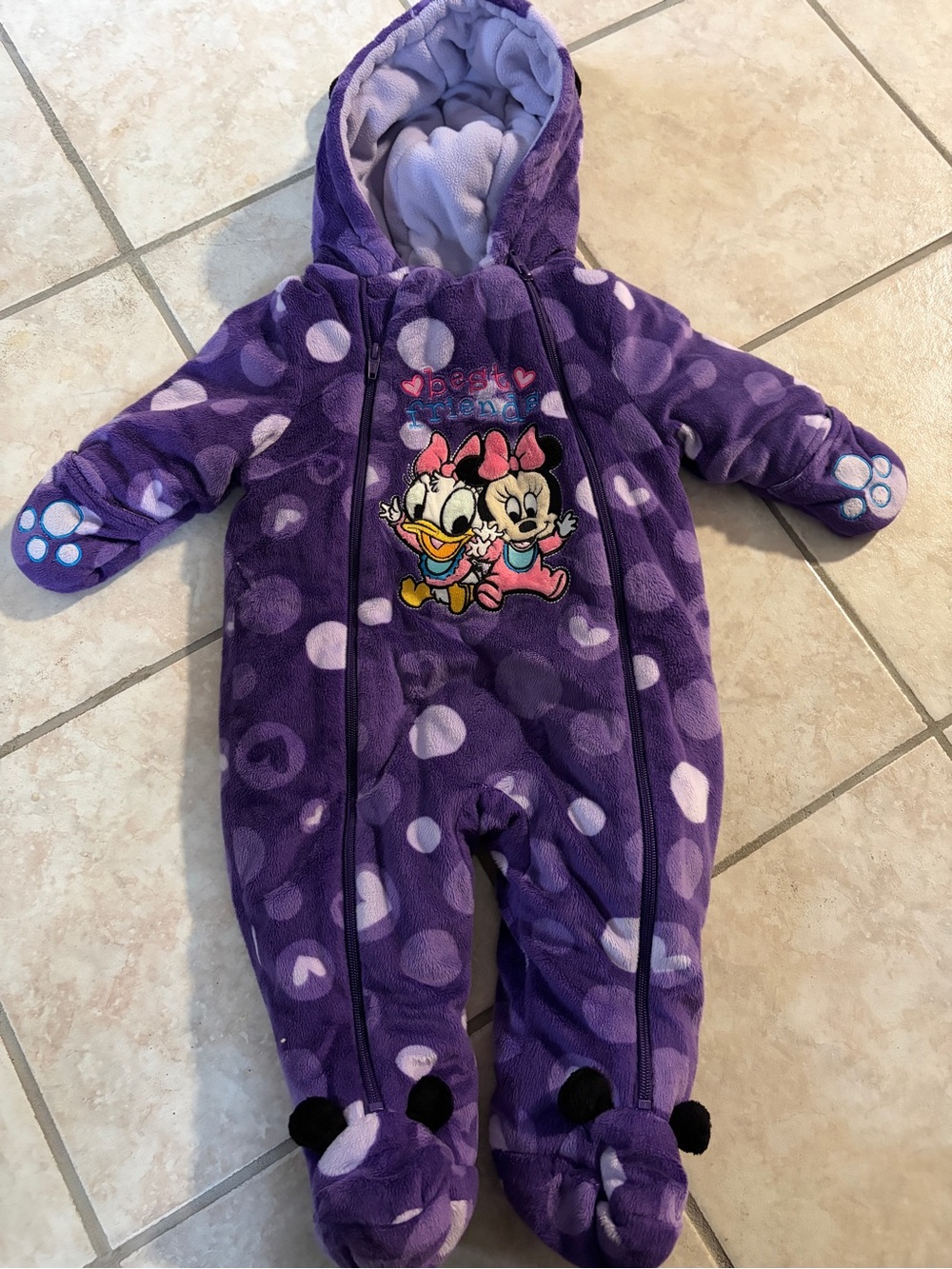 Purple Disney Baby Minnie & Daisy Plush Hooded One-Piece for Kids